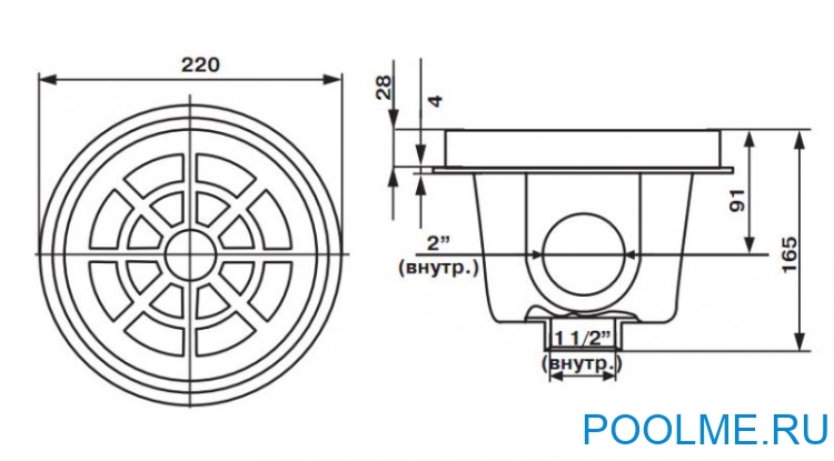 Донный слив под отделку любых типов бассейнов KRIPSOL SRPL.C Донный слив под отделку любых типов бассейнов KRIPSOL SRPL.C