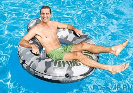 Надувной круг-кресло INTEX "Camo River Run 1" с ручками, 135 см, артикул 56835