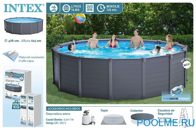 Каркасный бассейн INTEX 26384, размер 4.78 x 1.24 м Каркасный бассейн INTEX 26384, размер 4.78 x 1.24 м