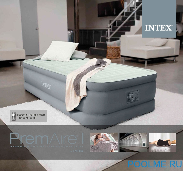 Кровать INTEX надувная 99 x 191 x 46 см, встроенный насос 220V, артикул 64902 Кровать INTEX надувная 99 x 191 x 46 см, встроенный насос 220V, артикул 64902