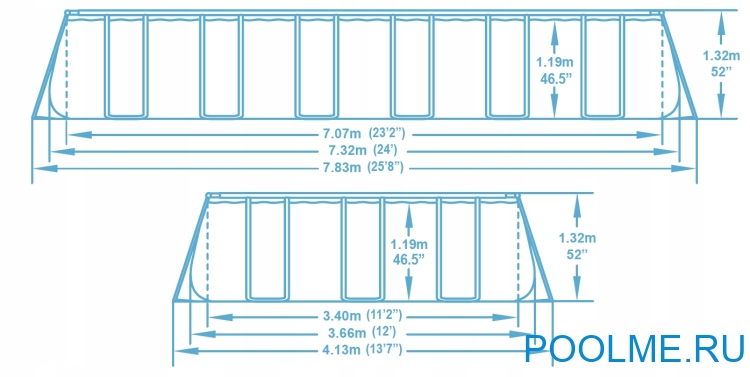 Каркасный бассейн INTEX 26368, размер 7.32 x 3.66 x 1.32 м
