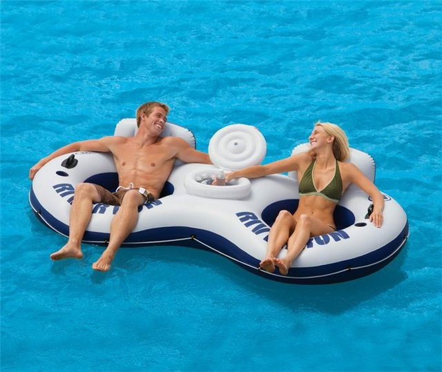 Надувное кресло-круг INTEX "Река" 2-х местное с баром 243 x 157 см, артикул 58837