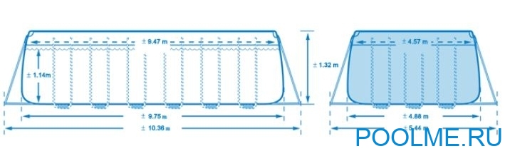 Каркасный бассейн INTEX 26374, размер 9.75 x 4.88 x 1.32 м