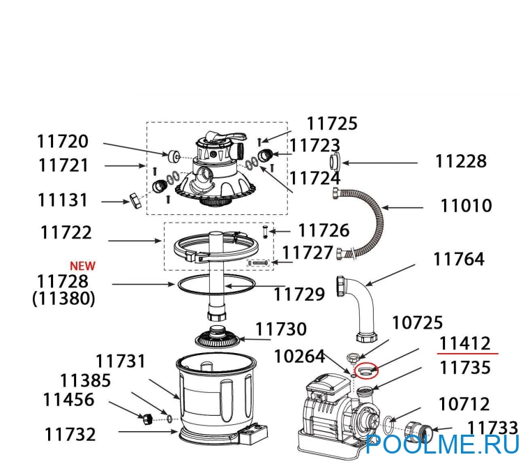 L-образное уплотнительное кольцо INTEX на верх помпы песчаных фильтров, артикул 11412