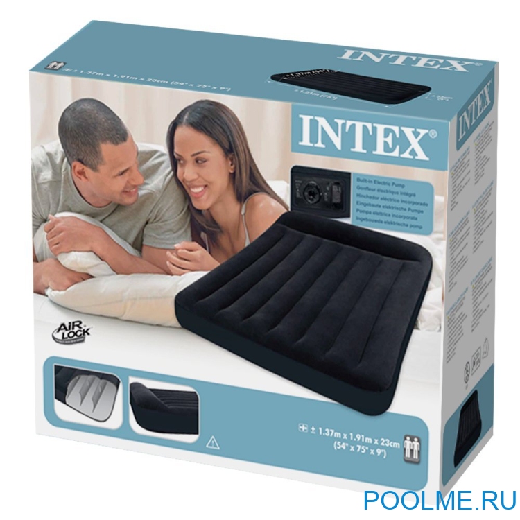 Матрас INTEX надувной 137 x 191 x 23 см, встроенный насос 220V, артикул 66780