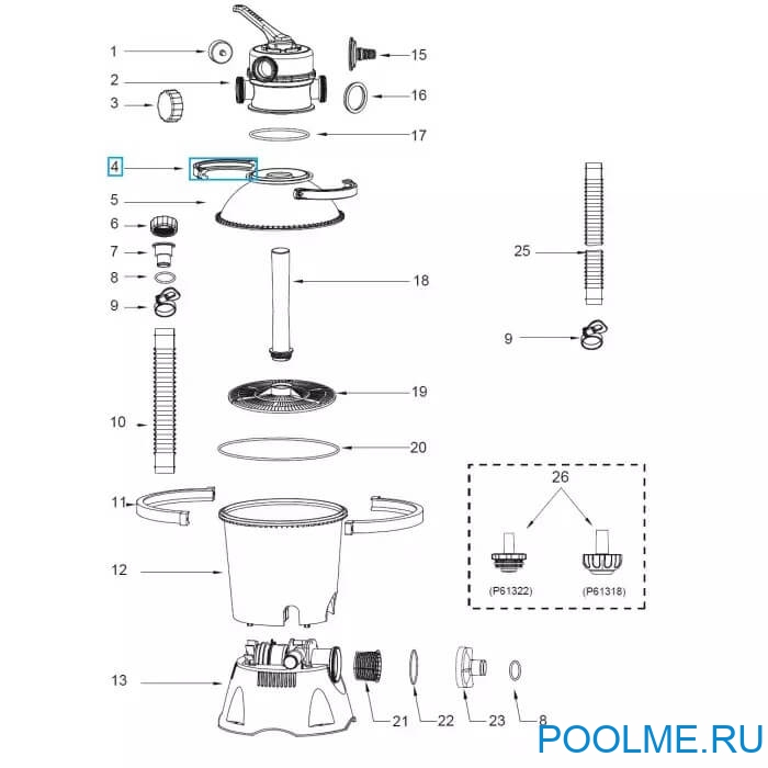 Деталь хомута для бочки песочного фильтра Bestway арт. P03823