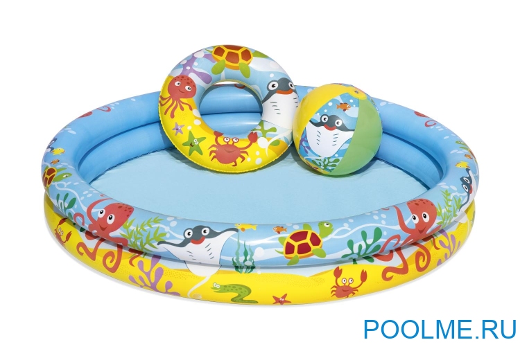 Детский надувной бассейн Bestway 1.22 x 0.20 м с мячом и кругом, артикул 51124 Детский надувной бассейн Bestway 1.22 x 0.20 м с мячом и кругом, артикул 51124
