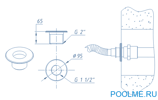 Форсунка подсоединения подводного пылесоса АТ 08.04 (под плитку) Форсунка подсоединения подводного пылесоса АТ 08.04 (под плитку)