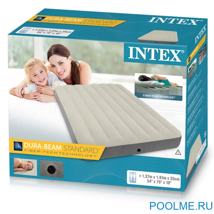 Кровать INTEX надувная 137 x 191 x 25 см без насоса, артикул 64708
