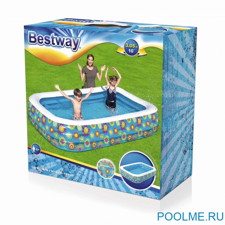 Детский надувной бассейн Bestway "Happy Flora" 3.05 x 1.83 x 0.56 м, артикул 54121 Детский надувной бассейн Bestway "Happy Flora" 3.05 x 1.83 x 0.56 м, артикул 54121