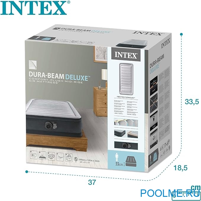 Кровать INTEX надувная 99 x 191 x 33 см, встроенный насос 220V, артикул 67766