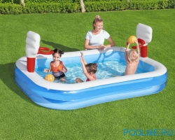 Детский надувной бассейн Bestway 2.54 x 1.68 x 1.02 м &quot;Баскетбол&quot; с кольцами и 2-мя мячами, артикул 54122 Детский надувной бассейн Bestway 2.54 x 1.68 x 1.02 м "Баскетбол" с кольцами и 2-мя мячами, артикул 54122