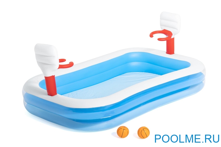 Детский надувной бассейн Bestway 2.54 x 1.68 x 1.02 м &quot;Баскетбол&quot; с кольцами и 2-мя мячами, артикул 54122