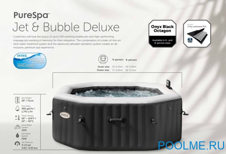 Джакузи INTEX 28458, размер: 180 x 71 см - 4 места