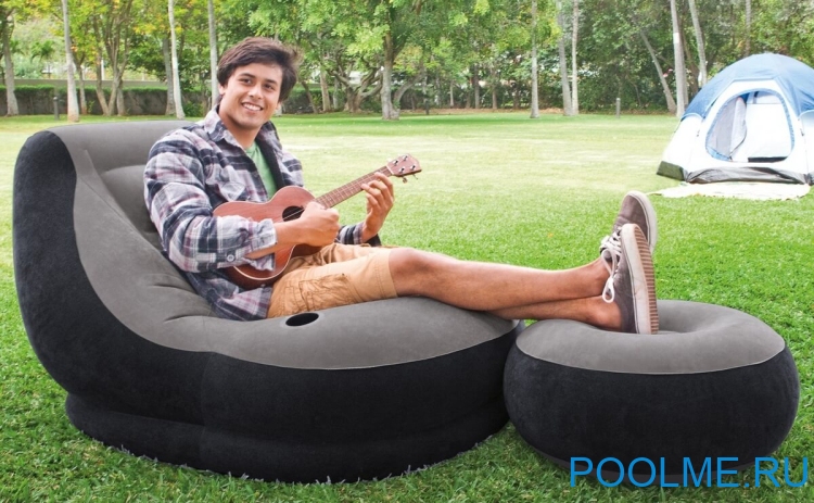 Надувное кресло 99 x 130 x 76 см INTEX с пуфиком 64 x 28 см, артикул 68564