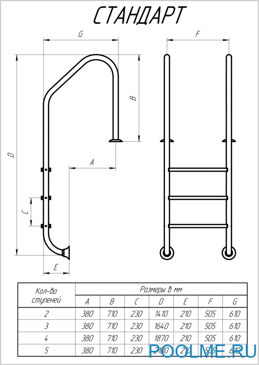 Лестница Лагуна Стандарт 4 ступени AISI-304