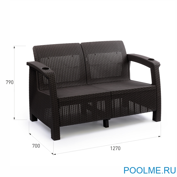 Диван из искусственного ротанга без подушки 2 места
