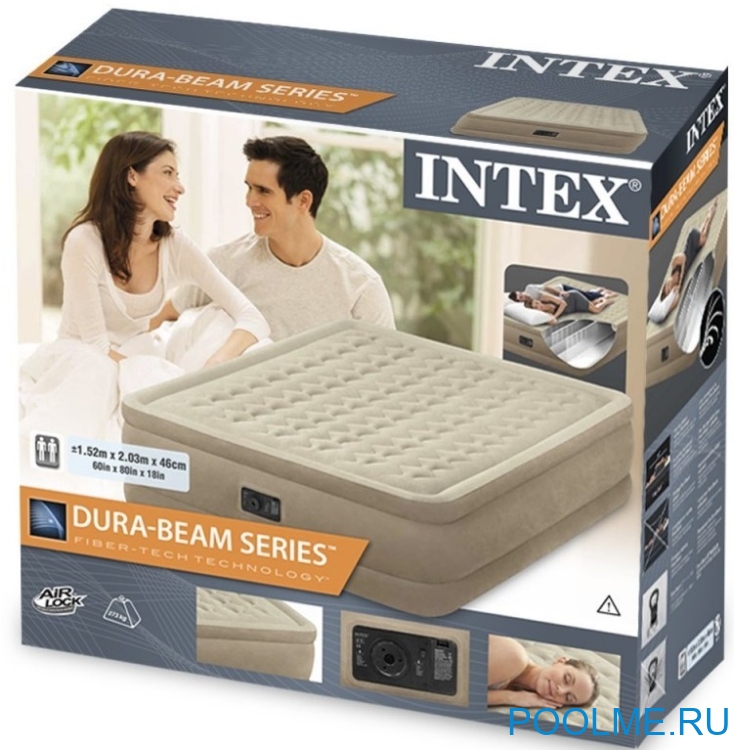 Кровать INTEX надувная 152 x 203 x 46 см, встроенный насос 220V, артикул 64458