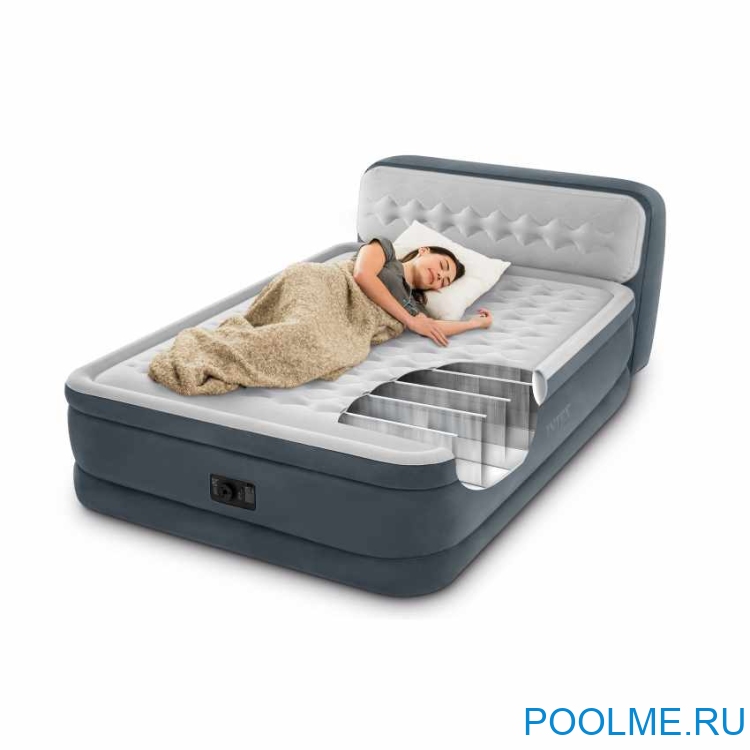 Кровать INTEX надувная 152 x 236 x 86 см с спинкой, встроенный насос 220V, артикул 64448
