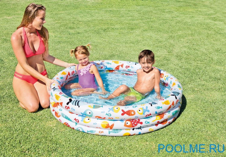 Детский бассейн INTEX &quot;Весёлые рыбки&quot; с мячом и кругом 132 x 28 см, артикул 59469
