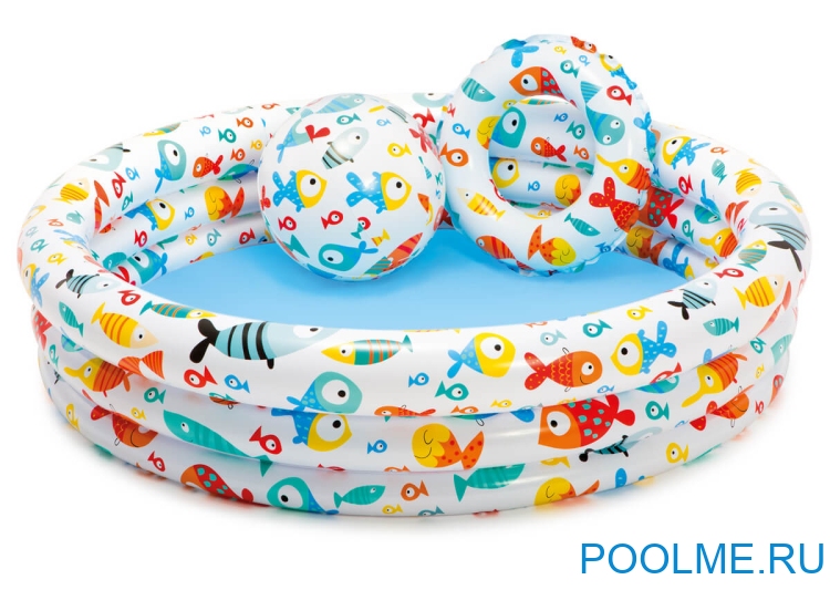 Детский бассейн INTEX &quot;Весёлые рыбки&quot; с мячом и кругом 132 x 28 см, артикул 59469