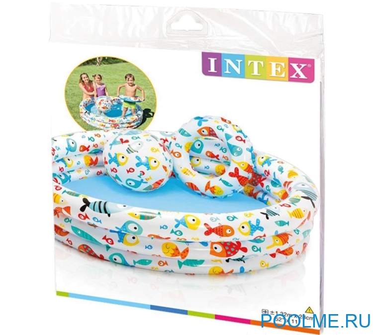 Детский бассейн INTEX &quot;Весёлые рыбки&quot; с мячом и кругом 132 x 28 см, артикул 59469