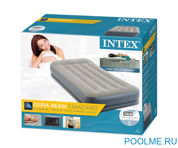 Кровать INTEX надувная 99 x 191 x 30 см с подголовником, встроенный насос 220V, артикул 64116