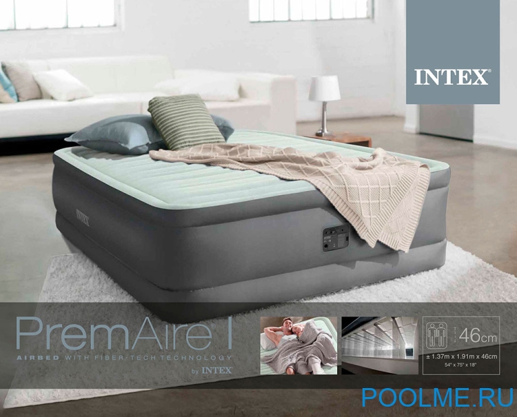 Кровать INTEX надувная 137 x 191 x 46 см, встроенный насос 220V, артикул 64904