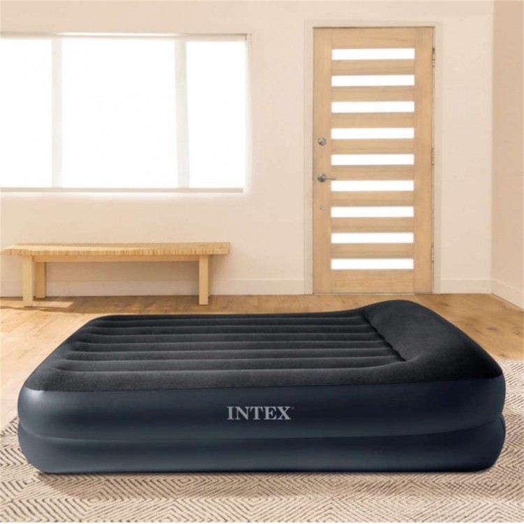 Кровать INTEX надувная 152 x 203 x 42 см с подголовником, встроенный насос 220V, артикул 64124
