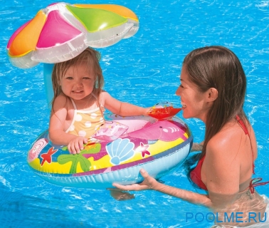 Надувной круг-ходунки INTEX "Тропические рыбки" с навесом 112 x 64 см, артикул 56583