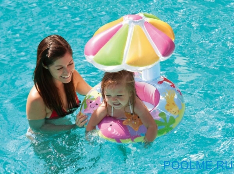 Надувной круг-ходунки INTEX &quot;Тропические рыбки&quot; с навесом 112 x 64 см, артикул 56583