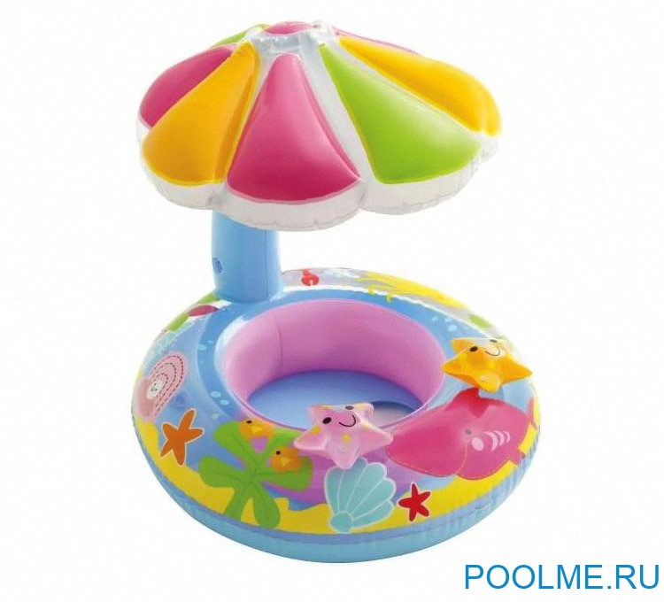 Надувной круг-ходунки INTEX &quot;Тропические рыбки&quot; с навесом 112 x 64 см, артикул 56583
